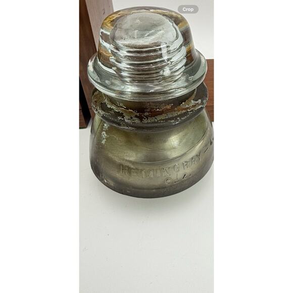 Clear Glass Insulator On Wood Bookends Very Heavy READ Vtg Lineman Electrician - Picture 13 of 14